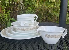 Set of 11 Corelle WOODLAND BROWN dishes. Cups, Plates, Creamer.
