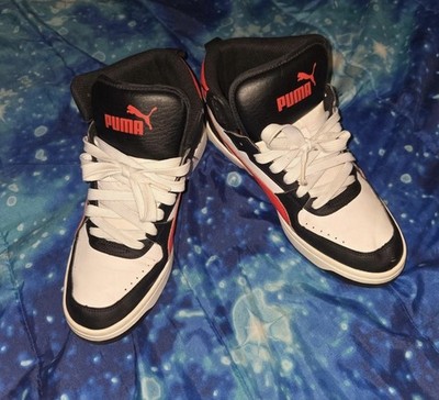 PUMA High Top Athletic Sneakers White Black Red Lace Up Men's Basketball