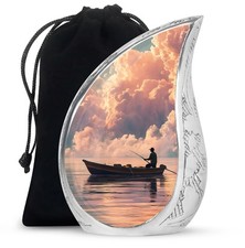 Fishing Urns For Husband & Wife Ashes Burial Handmade Urns 10" With Velvet Bag