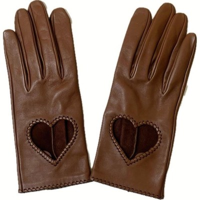HERMÈS Handschuhe Herz Größe 6,5 Leder Braun Original