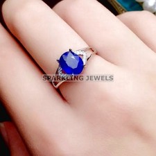 Vivid Blue Sapphire Oval Cut With 925 Sterling Silver Ring For Men #C352