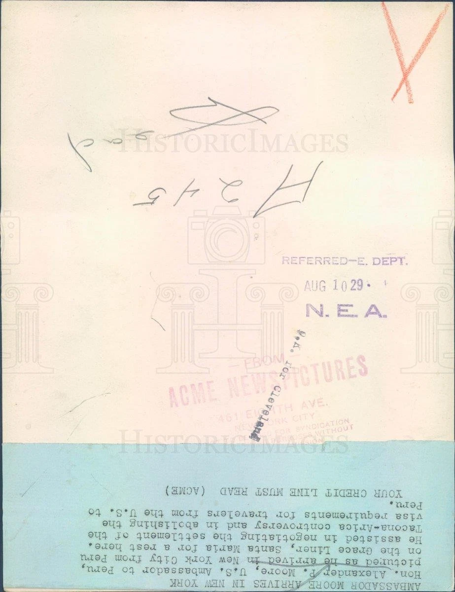 1929年 プレスフォト NYC Alexander Moore 米国駐ペルー大使 - NER63025 - 画像2/2