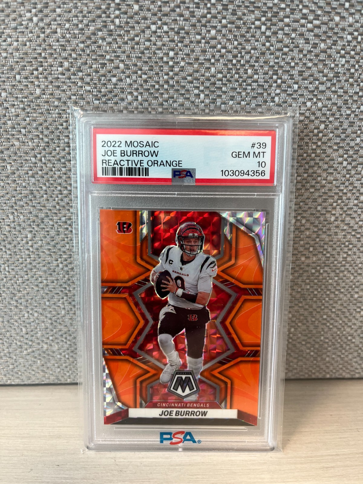 Joe Burrow PSA 10 2022 Mosaic Reactive Orange Mosaic Gem Mint Color Match #39