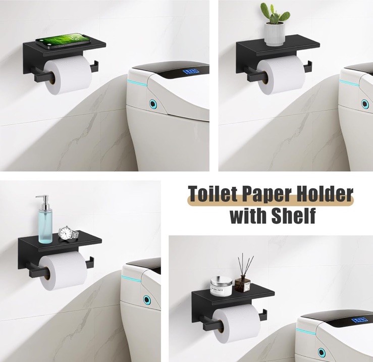 5-Pieces Black and Gold Bathroom Hardware Accessories Set Stainless Steel