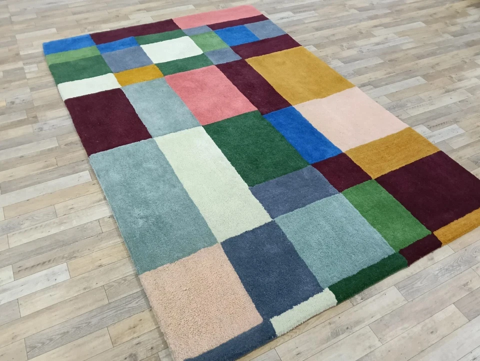 Alfombra acolchada a mano de lana y viscosa multicolor alfombra de área |8x10|8x12|9x12| Foto 2 de 4