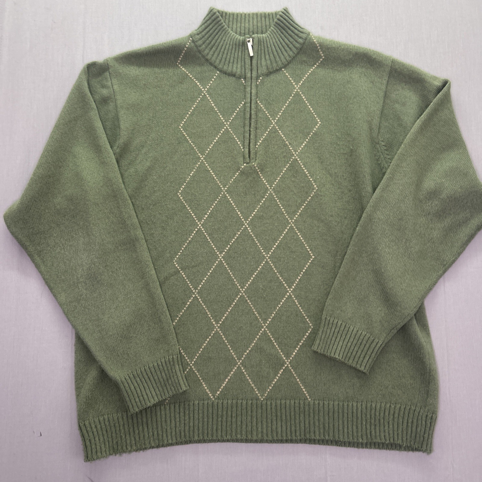 Oscar De La Renta Argyle Quarter 1/4 Zip Men’s XL Green Sweater
