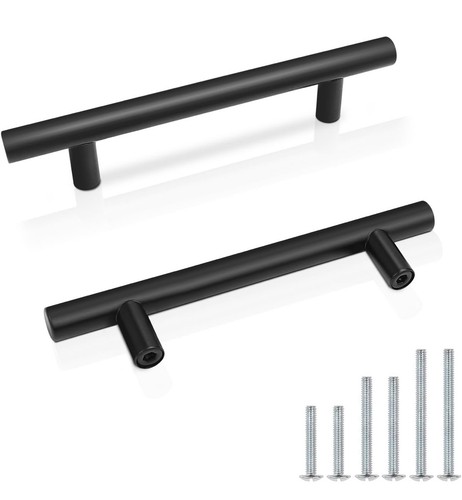 5x T Bar Handle 96mm Hole Centre Black Matte Drawer Pulls Cupboard Cabinet Knobs - Picture 2 of 20