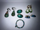 vintage costume jewelry Earrings. Pendant. Blue and green stones
