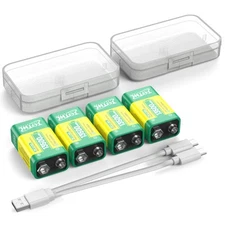 4 Pack 9V Block Rechargeable Batteries 6F 22 9 Volt 13500mWh for smoke detectors