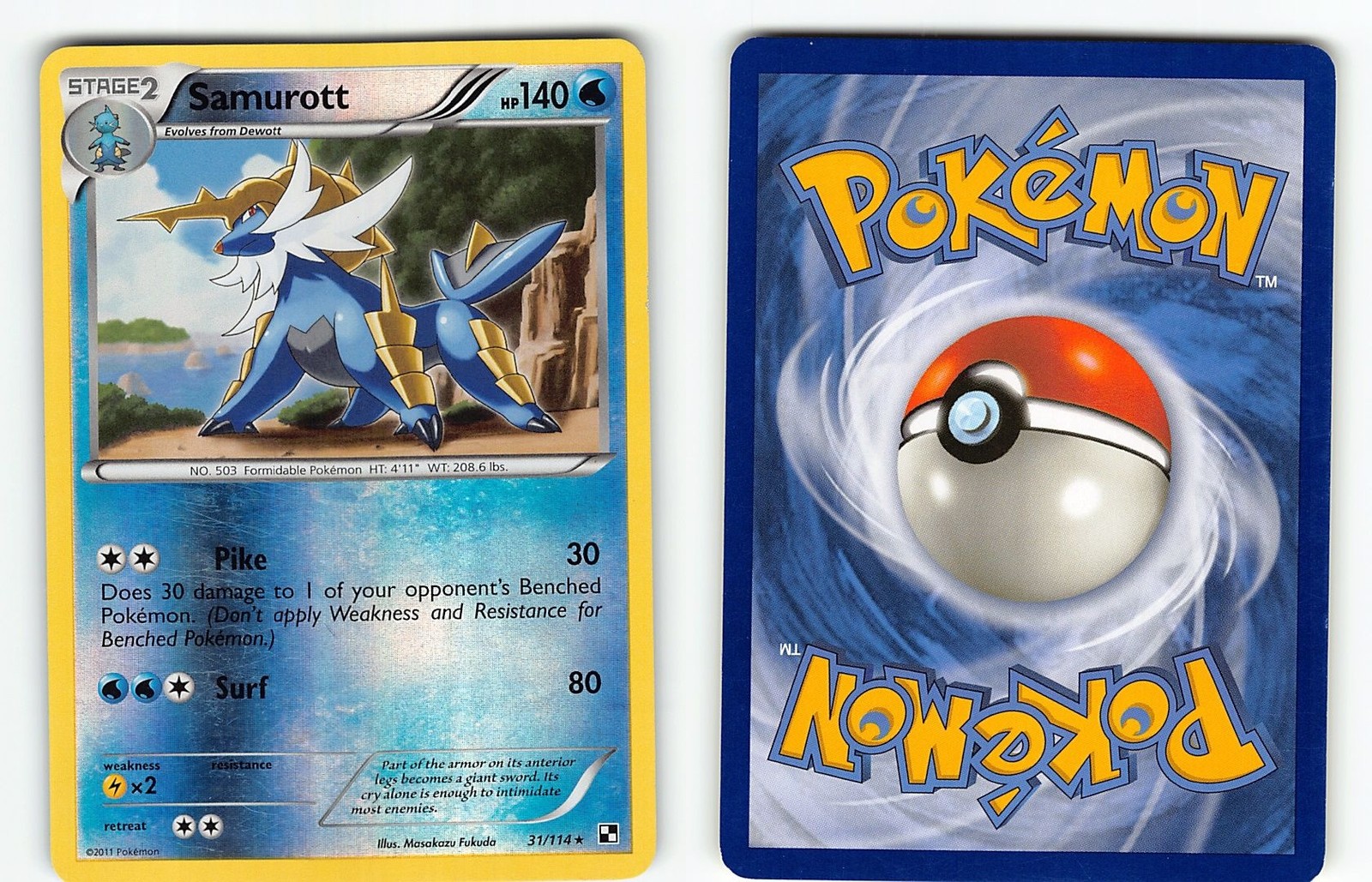 SAMUROTT 31/114 BLACK & WHITE POKEMON REVERSE HOLO LP