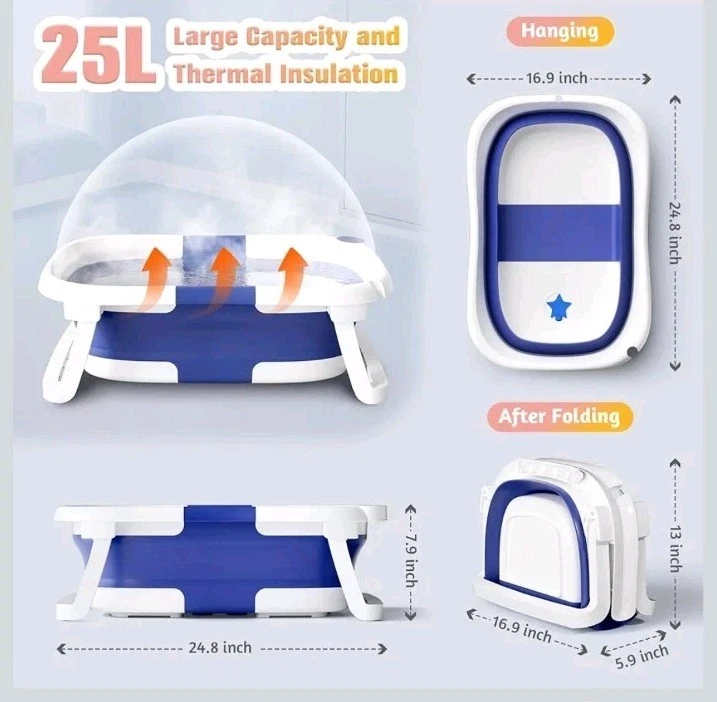 Rabb Baby Foldable Portable Bath Tub with Drain Hole Blue