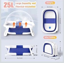 Rabb رضع Foldable محمول Bath Tub with Drain Hole أزرق