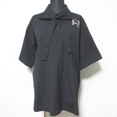 ROCHAS Short Sleeve Ribbon Blouse Shirt, Size 42, Black Women USED