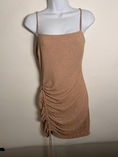 Windsor Brown Glitter Ruched Bodycon Mini Dress Strappy Sleeveless Size S