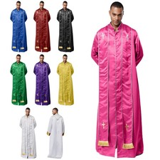 UK Men Clergy Robe Priest Vestment Church Pope Gold Cross Pulpit Cassock +Stole
