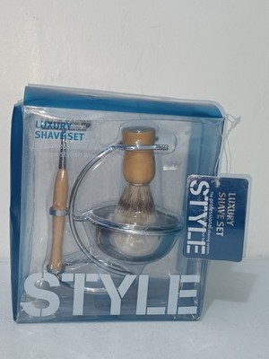 Style Luxus Rasierset - Rasierer, Rasierpinsel, SS Schale & Ständer - Neu D02