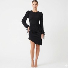 Lovers And Friends Asymmetric Ruched Long Sleeve Little Black Dress Size XS Mini