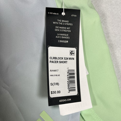 Girls Adidas Small 7/8 Aeroready Color Block Pacer Shorts Halo Blue msrp $30 - Picture 3 of 5