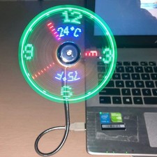 New USB Clock Fan W/ Real Time Clock Temperature Display Function Silver