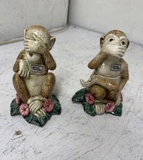 Rare Majolica Fitz & Floyd See No Evil/Speak No Evil Condiments