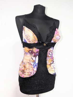 Top Roberto Cavalli Y2k Bustier Tanktop Spitze Spitze Gr. 44 Neu Tag Debardeur 