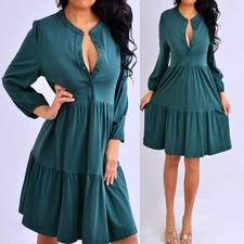 GAP Green 3/4 Sleeve Tiered Babydoll Flowy A Line Dress L Large