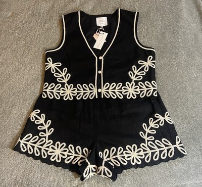 Maison  D Amélie Linen Blend Vest & Hi Rise Shorts Set Embroidered Size US 12