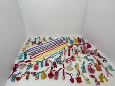 1980's Vintage Plastic Clip-On Bell Charm Necklace 67 Charms 100&rdquo; Long RARE! LOT