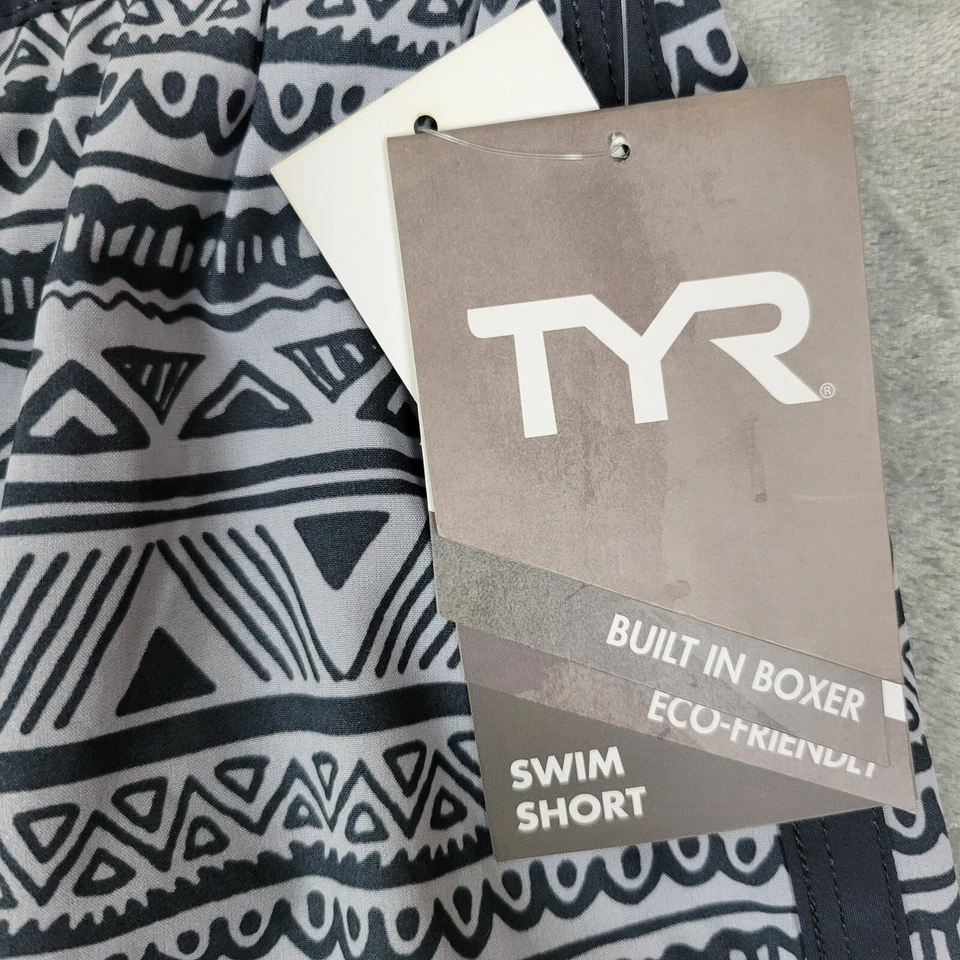 Pantalones Cortos de Natación TYR Board para Hombres LG Incorporados Boxer Nativo Rayas DK Gris Blanco Foto 3 de 4