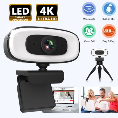 4K FULL HD WEBCAM FILL Light Web CAM with built-in Microphone/Tripod-WATCH VIDEO