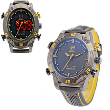 Orologio da uomo acciaio analogico digitale a led  con cinturino in pelle nera