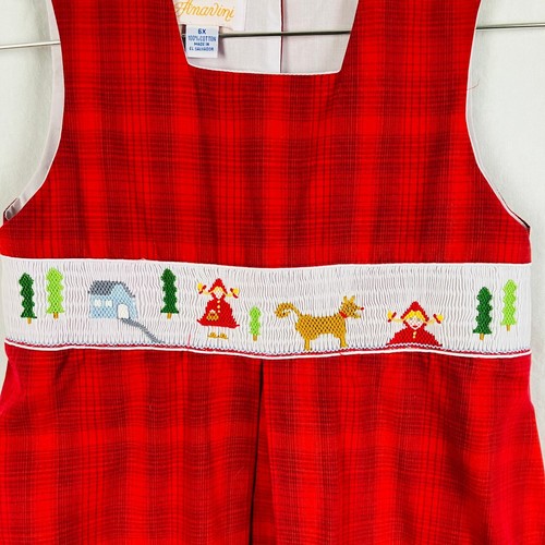 Anavini Smocked Dress Girls 6x Plaid Embroidered Cottagecore Prairie Retro Cute - Picture 3 of 5