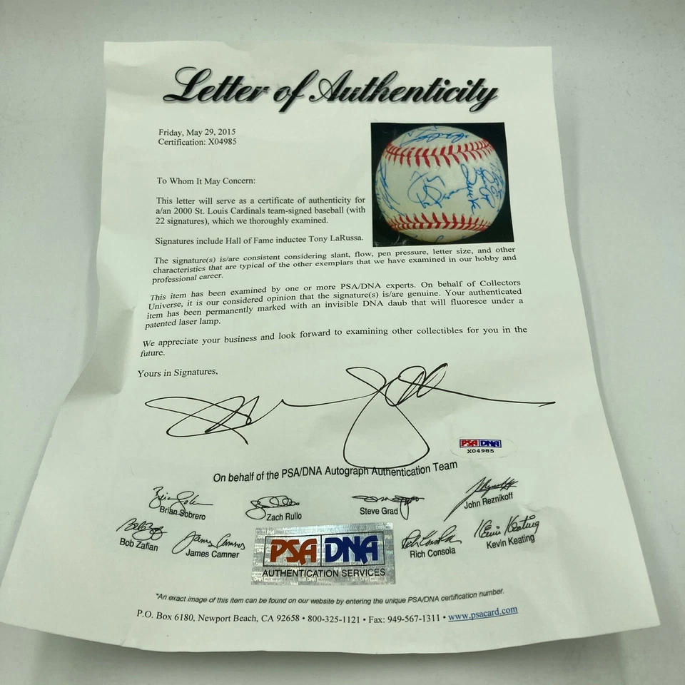 2000 St. Louis Cardinals Team Signed Baseball 22 Sigs Mark McGwire PSA DNA COA - Image 3 of 4