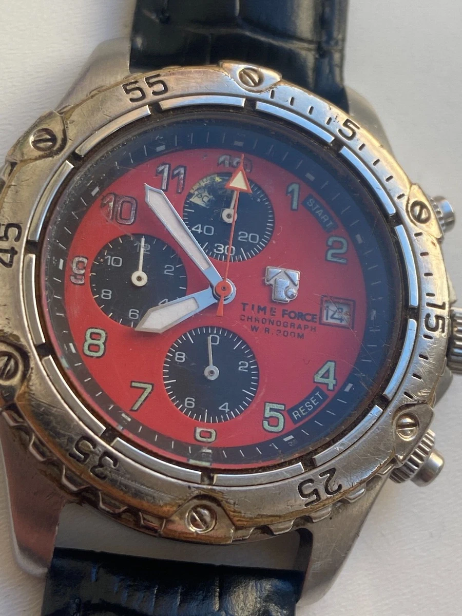 RARE Men WATCH TIME FORCE CHRONOGRAPH QWARTZ 8604 ALL STEEL WR 200 WORKING