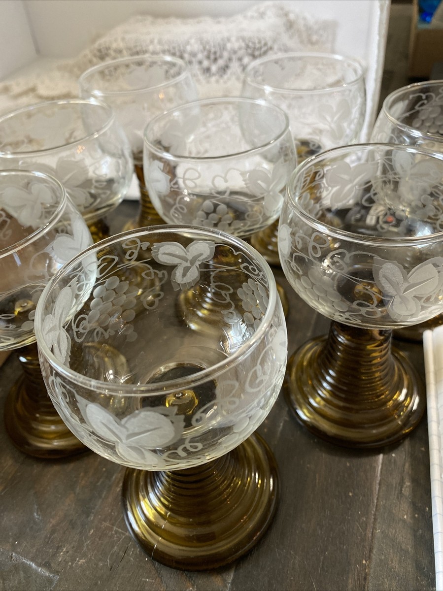VTG German Roemer Wine Glasses Amber Beehive Stem Etched Set of 8- 1980-5  | eBay