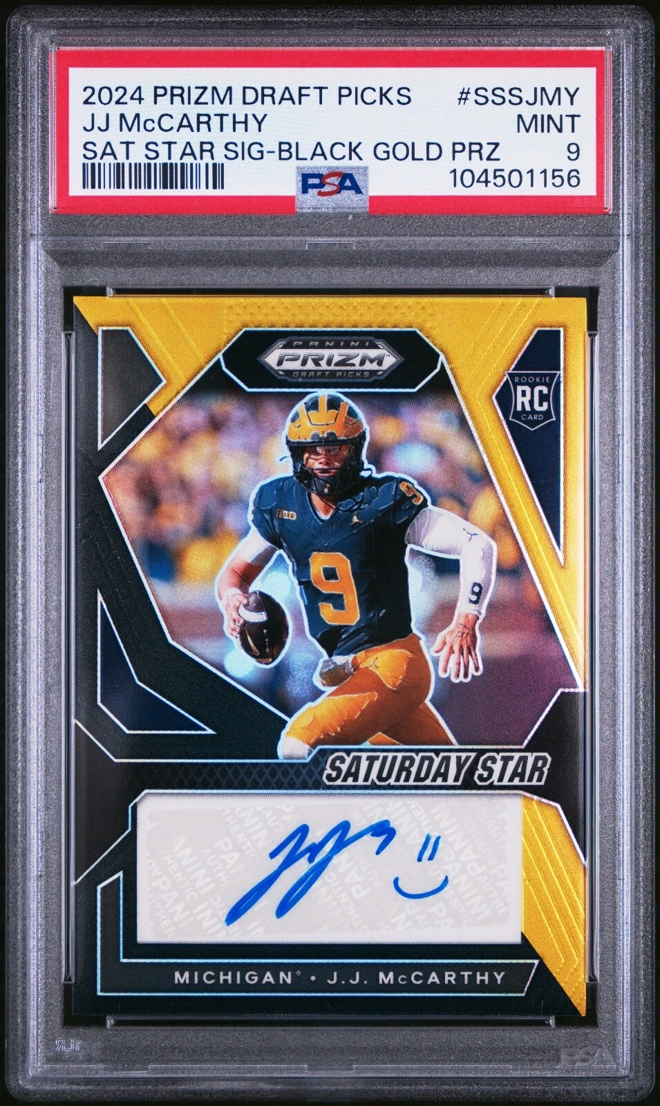 JJ McCarthy Panini Prizm Draft Picks Saturday Star Signatures #SSSJMY Black Gold
