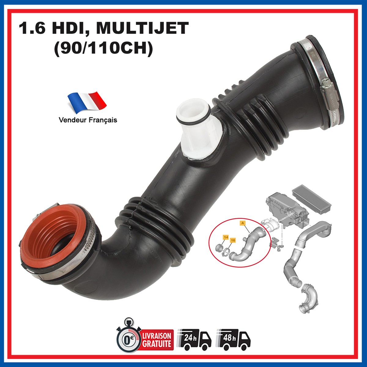 専用ページ12 Durite Filtre à air turbo prévu pour Berlingo C2 C3 C4 Picasso 1.6