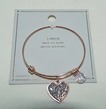 FAMILY LIFE LOVE Expandable Bangle Charm Bracelet NEW