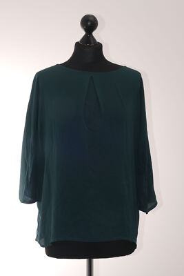 Betty & Co Damen Shirt 42 grün dunkelgrün uni ¾ Ärmel Rundhals Stoff