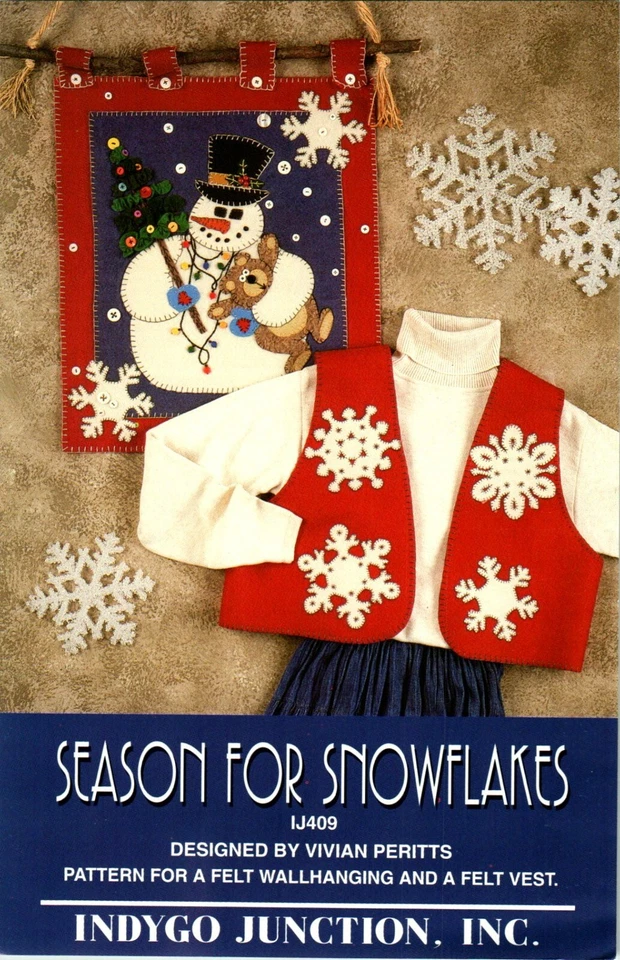 Seasons for Snowflakes Wall Quilt Applique Sewing Pattern Primitive Folk Snowman - Image 2 of 2