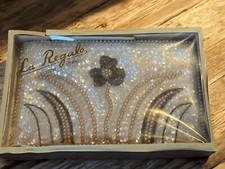 Vintage La Regale Sequin and Beaded Clutch Ivory, Brown Iridescent Box
