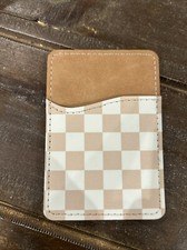 Stick On Phone Wallet Card Holder Beige Checked