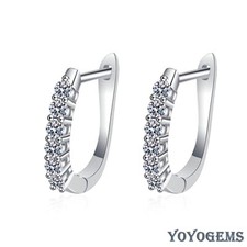 Solid 14K White Gold Sparkling Moissanite Huggie Hoop Earrings 2 Carat Round Cut