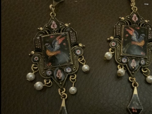 Firebird Bird Flower Earrings Pearl Art Museum Gold Court Mosaic VTG Palace - Picture 5 of 6