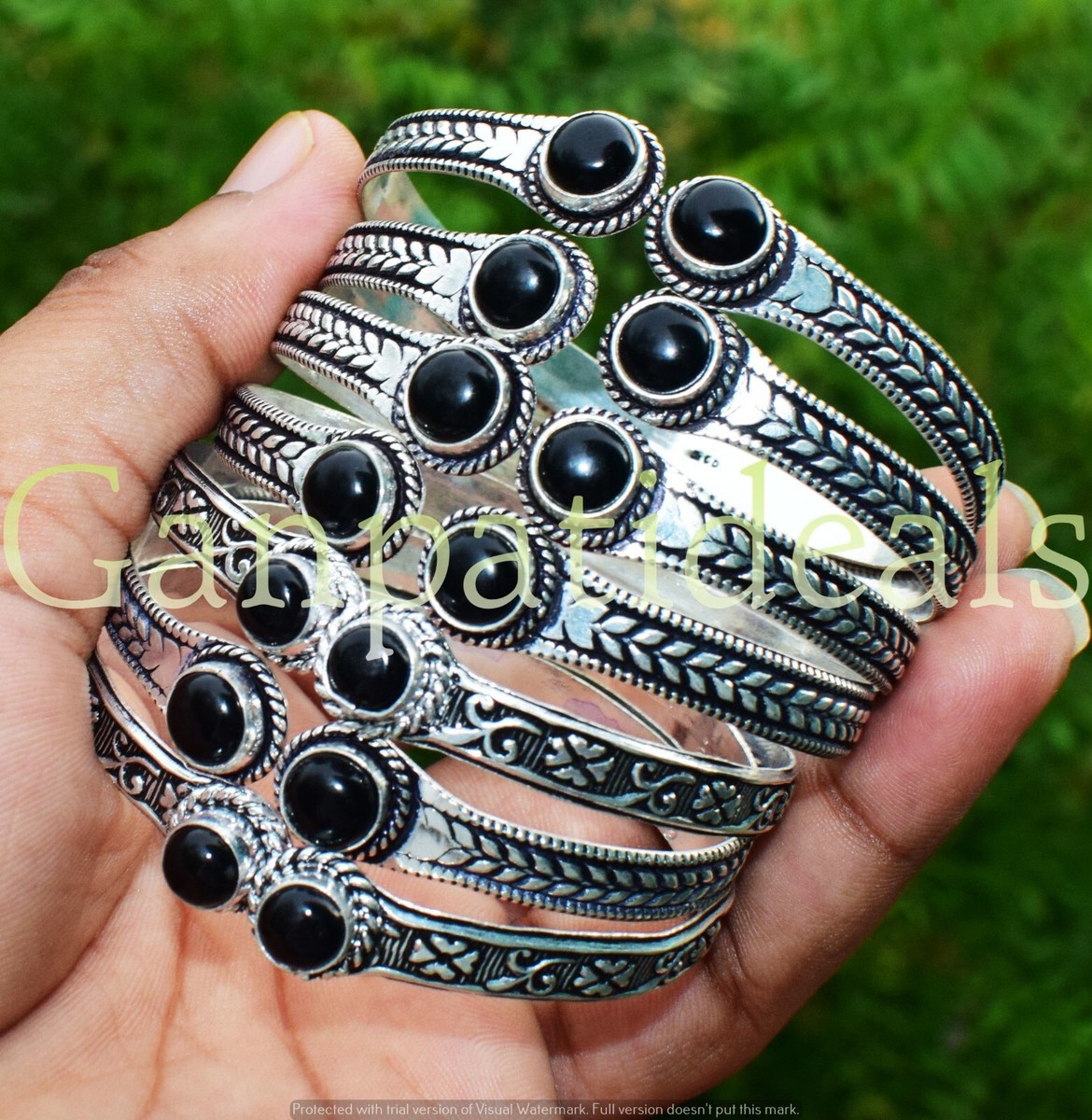 Black Onyx Gemstone Adjustable Cuff Bangles 5pcs Lot 925