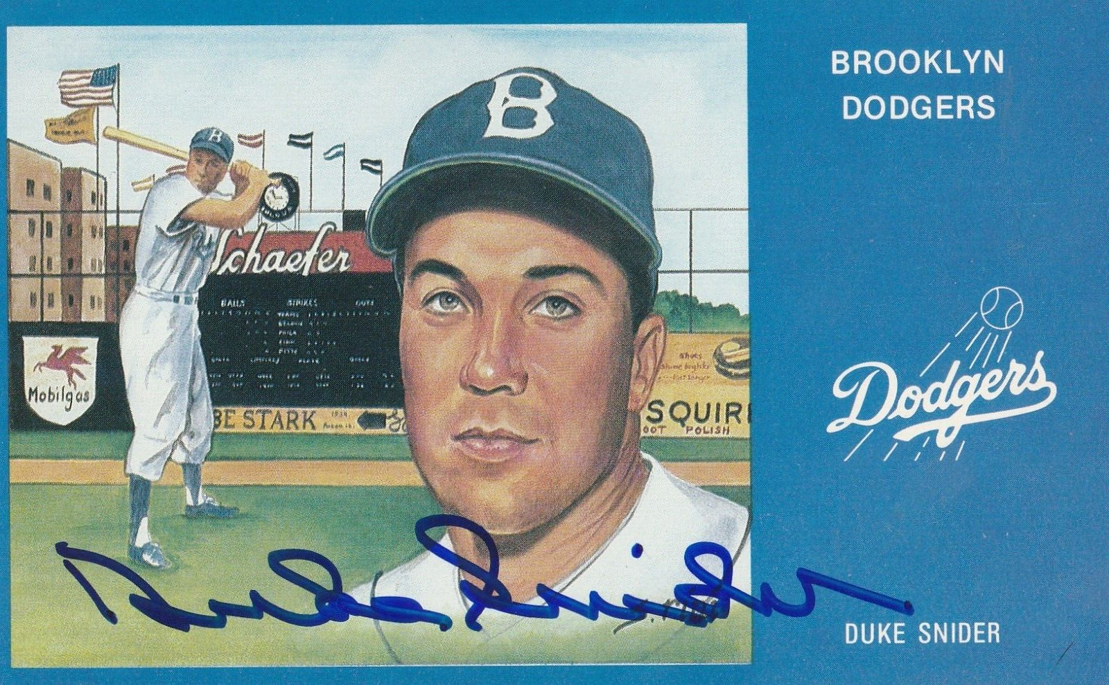 DUKE SNIDER LOS ANGELES DODGERS SIGNED SUSAN RINI POSTCARD 