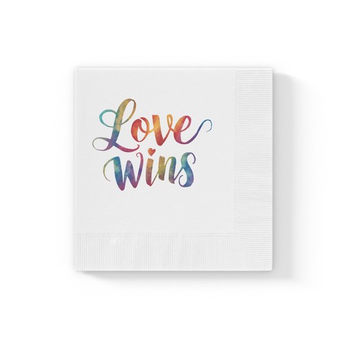 Large Rainbow "Love Wins" Fancy Script Coined Napkins - Picture 6 of 9
