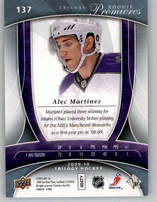 2009-10 Upper Deck Trilogy #137 Alec Martinez RC 799 (ref 162107) - Image 2 of 2