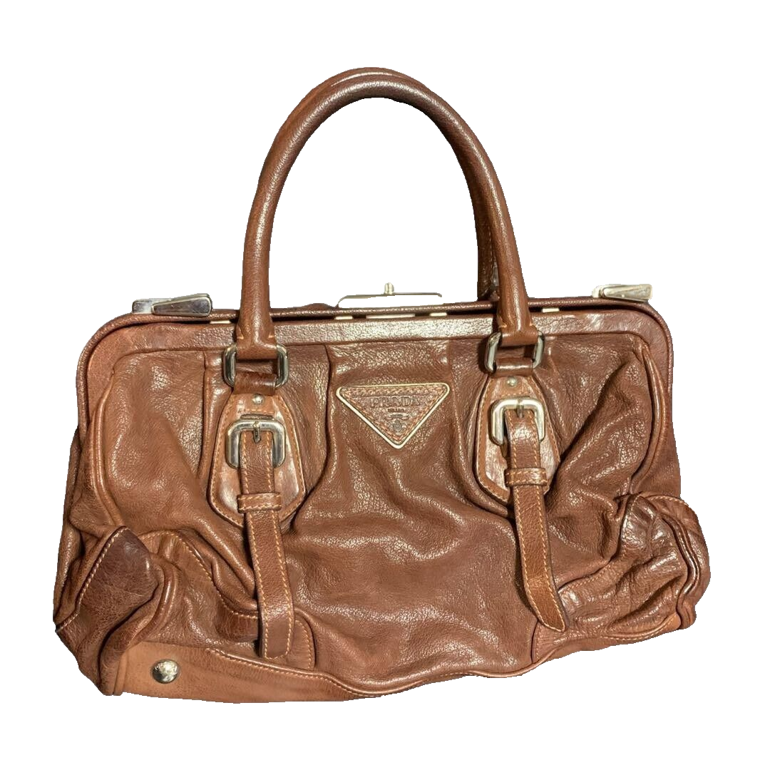 PRADA washed leather bag doctor bag camel brown used | eBay