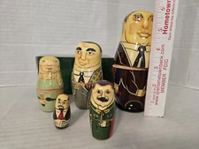 Vintage Russian Nesting Dolls - Handpainted, Wooden, Doublesided FREE SHIPPING